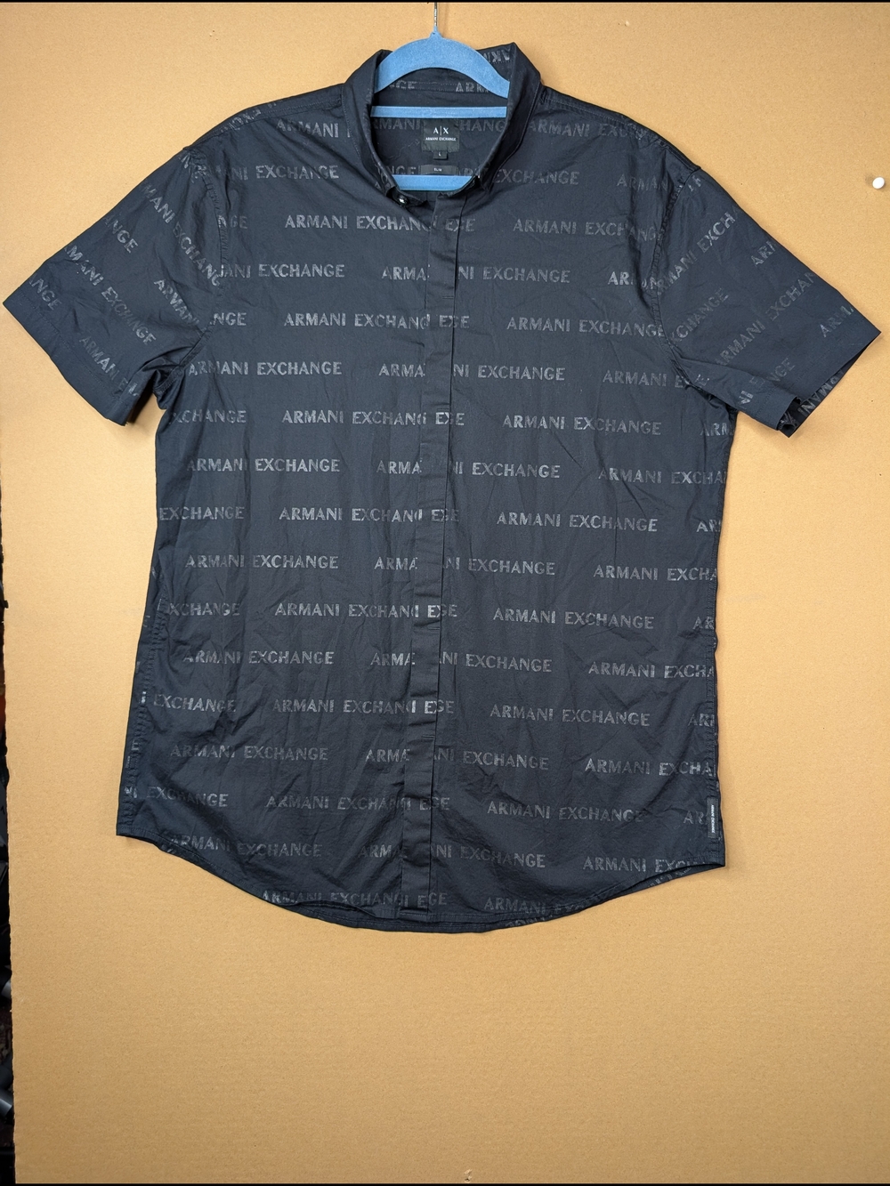Armani Exchange Black Short-Sleeve Logo Button-Up Shirt
